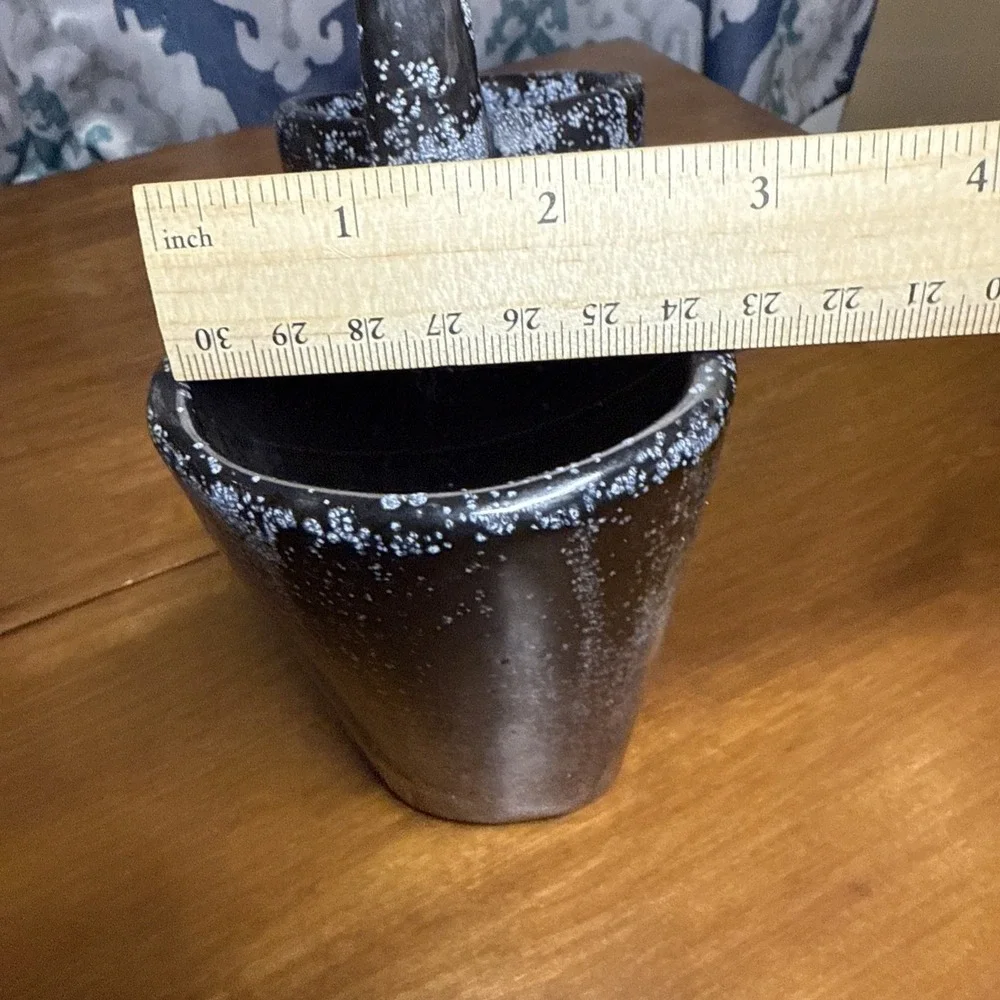 Vtg 1982 Handmade Ceramic Double Vase Signed  Speckled Black & White‎ Glaze